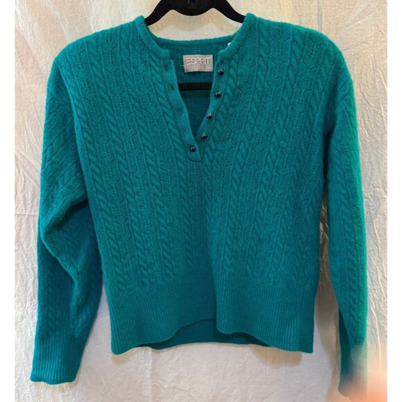 VTG Esprit Hong Kong Label Collection Lambswool Sweater Cable Knit Henley Sz S - Picture 1 of 11